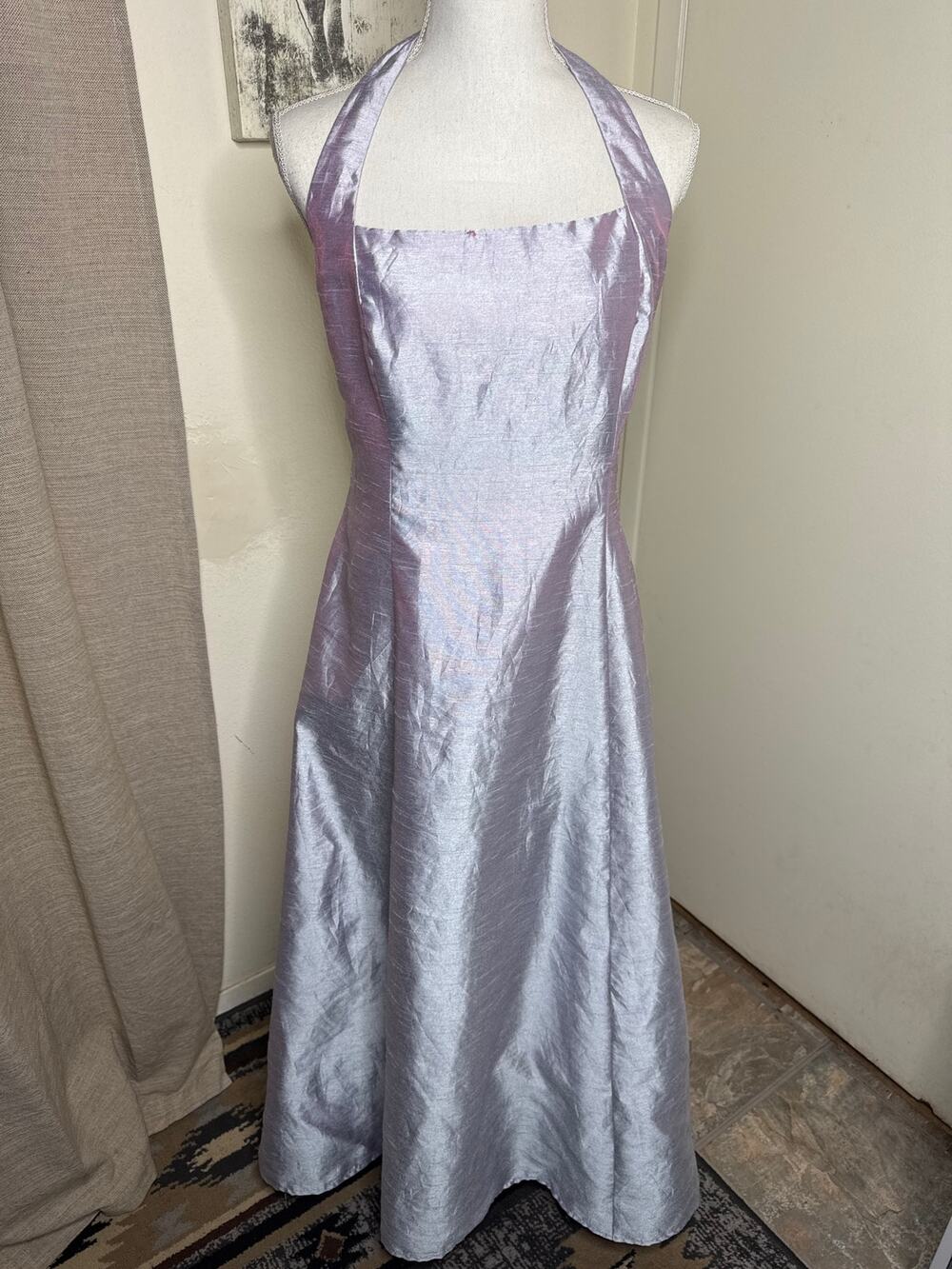VTG Y2K Arianna by Rachel Kaye Iridescent Lilac Halter Gown Prom Maxi Dress 12